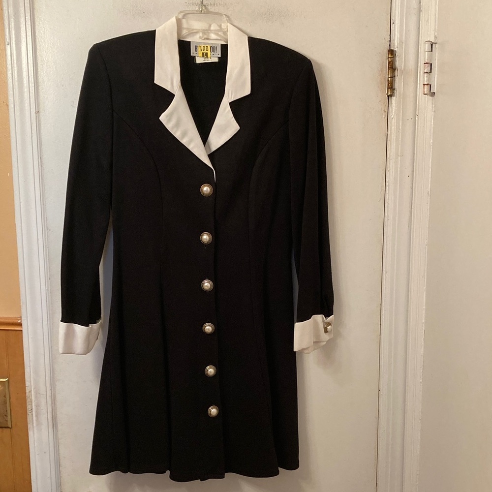 Vintage Byer Too! Black & White Coat Dress with Pearl Buttons